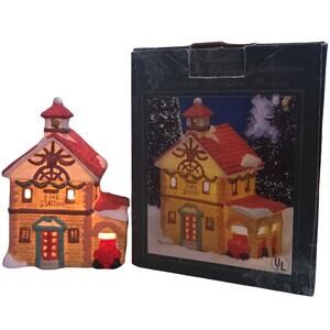 Bealls Holiday Village Porcelain Fire Station | Lighted Christmas Decor In Box